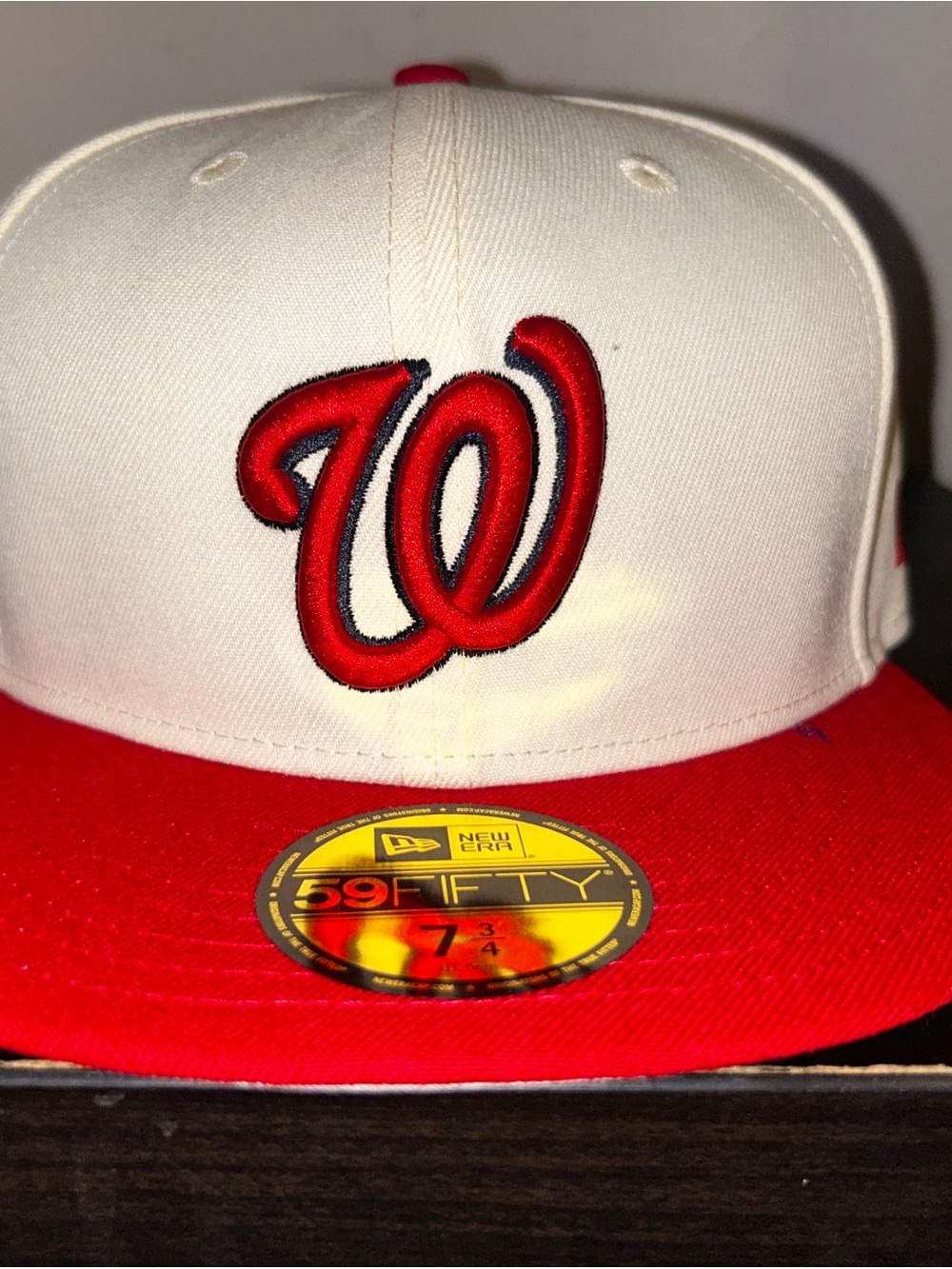 New Era Red and White Washington Script W 59FIFTY Fitted Cap
